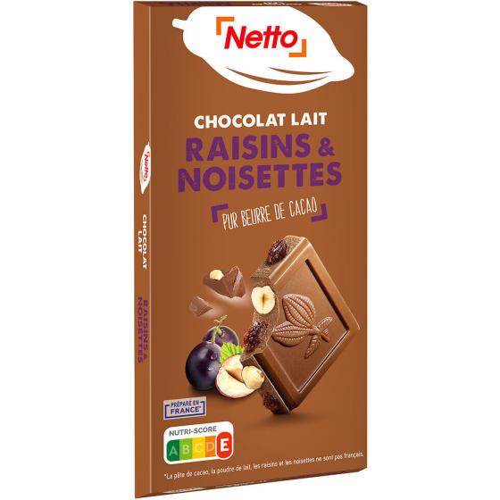 TABLETTE BLOC CHOCOLAT AU LAIT AUX RAISINS ET NOISETTES ENTIERES - 200G 200 G