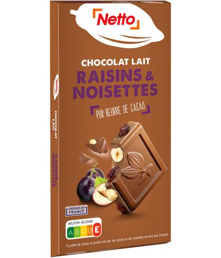 TABLETTE BLOC CHOCOLAT AU LAIT AUX RAISINS ET NOISETTES ENTIERES - 200G 200 G