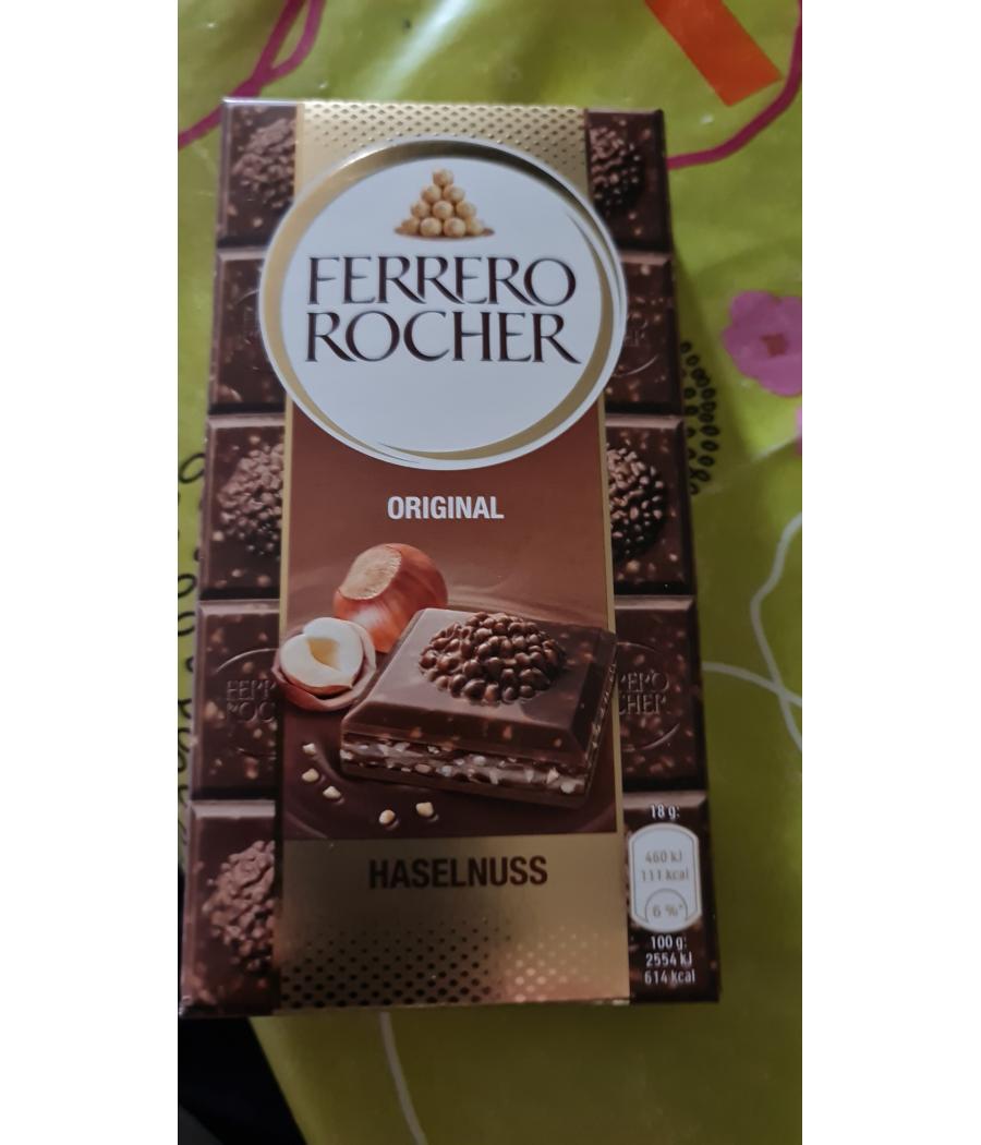 TABLETTE DE CHOCOLAT AU LAIT NOISETTE  FERRERO ROCHER 90G TABLETTE DE CHOCOLAT AU LAIT NOISETTE  FERRERO ROCHER 90G