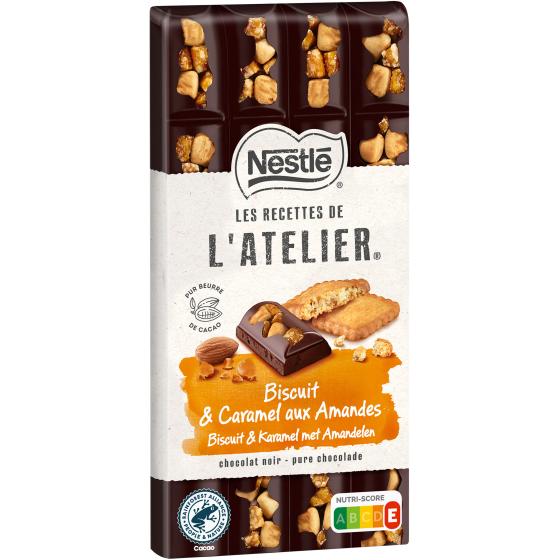 NESTLE L\'ATELIER TABLETTE CHOCOLAT NOIR BISCUIT CARAMEL AMANDES - 170G 170 G