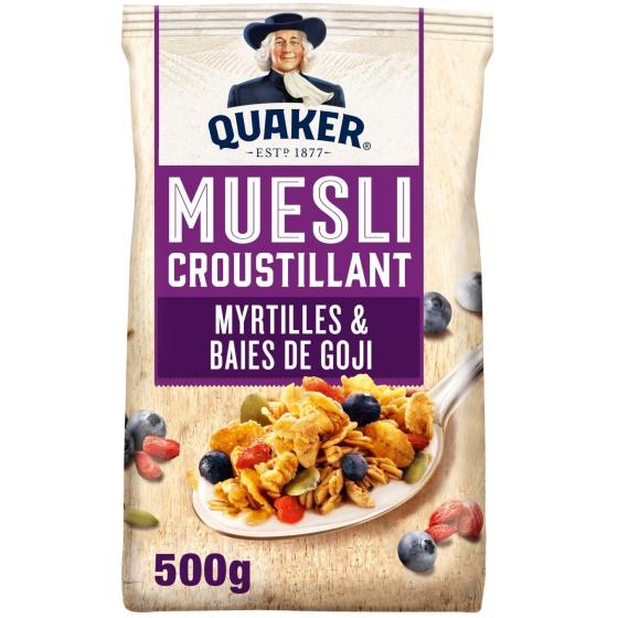 QUAKER MUESLI CROUSTILLANT MYRTILLES & BAIES DE GOJI 500 G