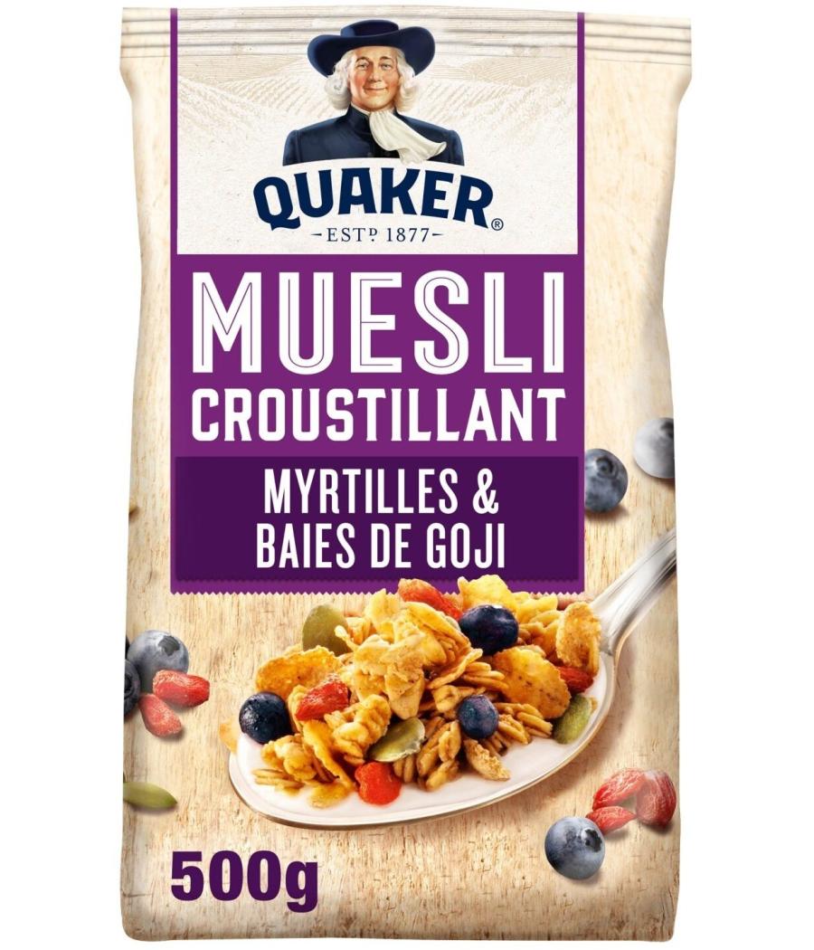QUAKER MUESLI CROUSTILLANT MYRTILLES & BAIES DE GOJI 500 G QUAKER MUESLI CROUSTILLANT MYRTILLES & BAIES DE GOJI 500 G