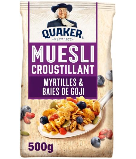 QUAKER MUESLI CROUSTILLANT MYRTILLES & BAIES DE GOJI 500 G