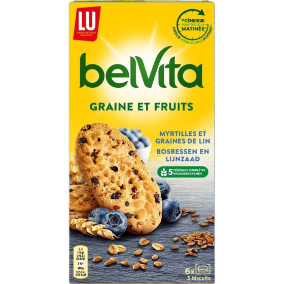 BISCUITS GRAINE ET FRUITS MYRTILLES GRAINES DE LIN BELVITA 270G