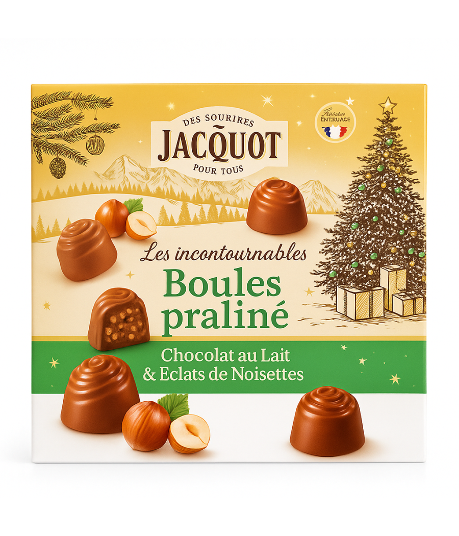 BOULES PRALINE CHOCOLAT AU LAIT ET ECLATS DE NOISETTES JACQUOT 100G BOULES PRALINE CHOCOLAT AU LAIT ET ECLATS DE NOISETTES JACQUOT 100G