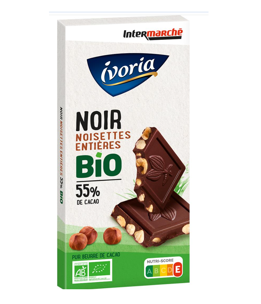 CHOCOLAT IVORIA TABLETTE BIO BLOC NOIR AUX NOISETTES ENTIERES - 200G CHOCOLAT IVORIA TABLETTE BIO BLOC NOIR AUX NOISETTES ENTIERES - 200G