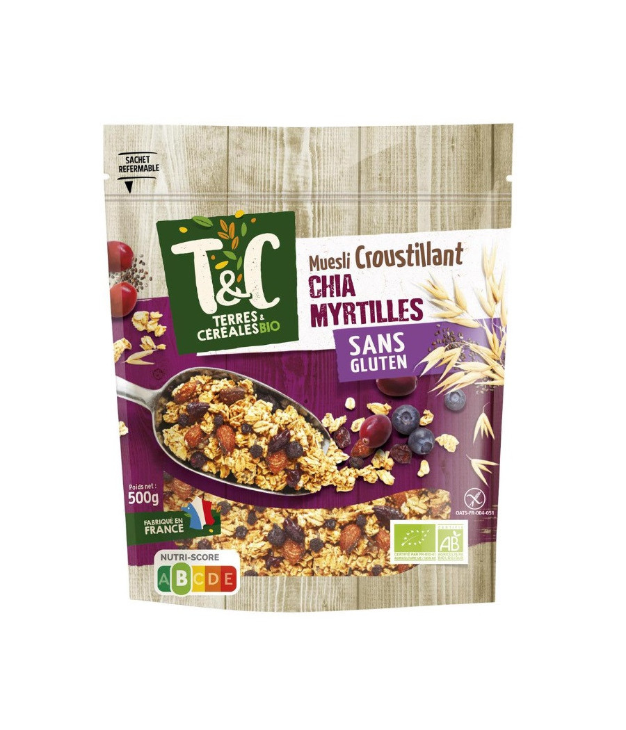 MUESLI CROUSTILLANT AVOINE MYRTILLES CHIA 500G MUESLI CROUSTILLANT AVOINE MYRTILLES CHIA 500G