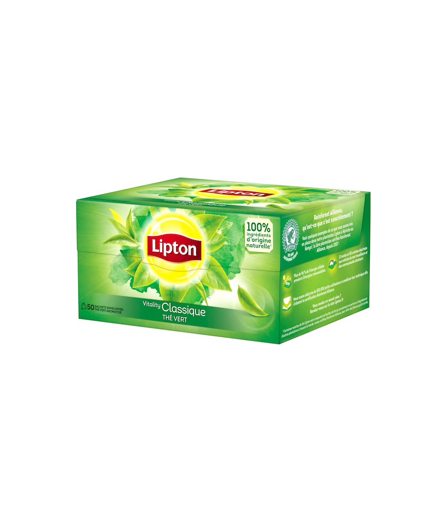 LIPTON THE VERT CLASSIQUE GOUT LEGER SUBTIL 50 SACHETS 65G LIPTON THE VERT CLASSIQUE GOUT LEGER SUBTIL 50 SACHETS 65G