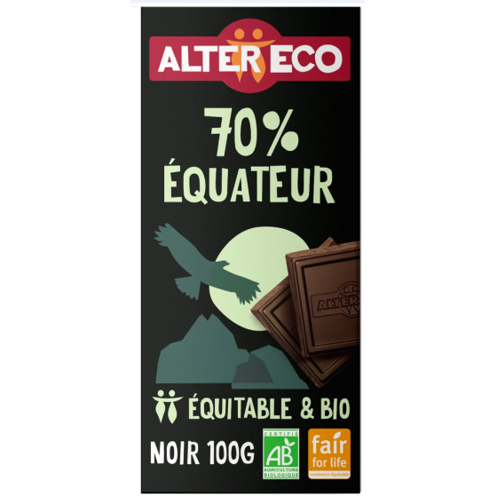 CHOCOLAT ALTER ECO 70% EQUATEUR 100G