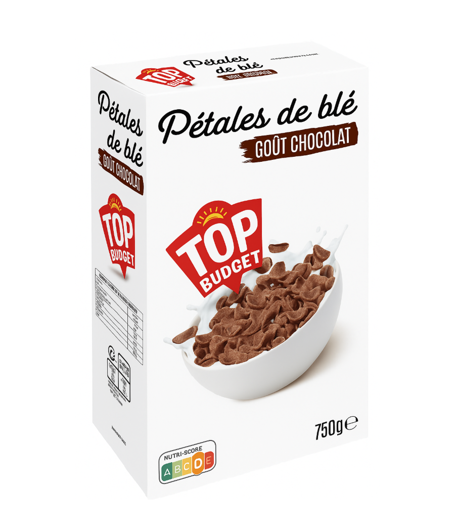 CEREALES TOP BUDGET PETALES CHOCOLAT 750G CEREALES TOP BUDGET PETALES CHOCOLAT 750G