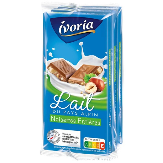 TABLETTE FAMILIALE CHOCOLAT AU LAIT DU PAYS ALPIN NOISETTES ENTIERES - 3X100G 300 G