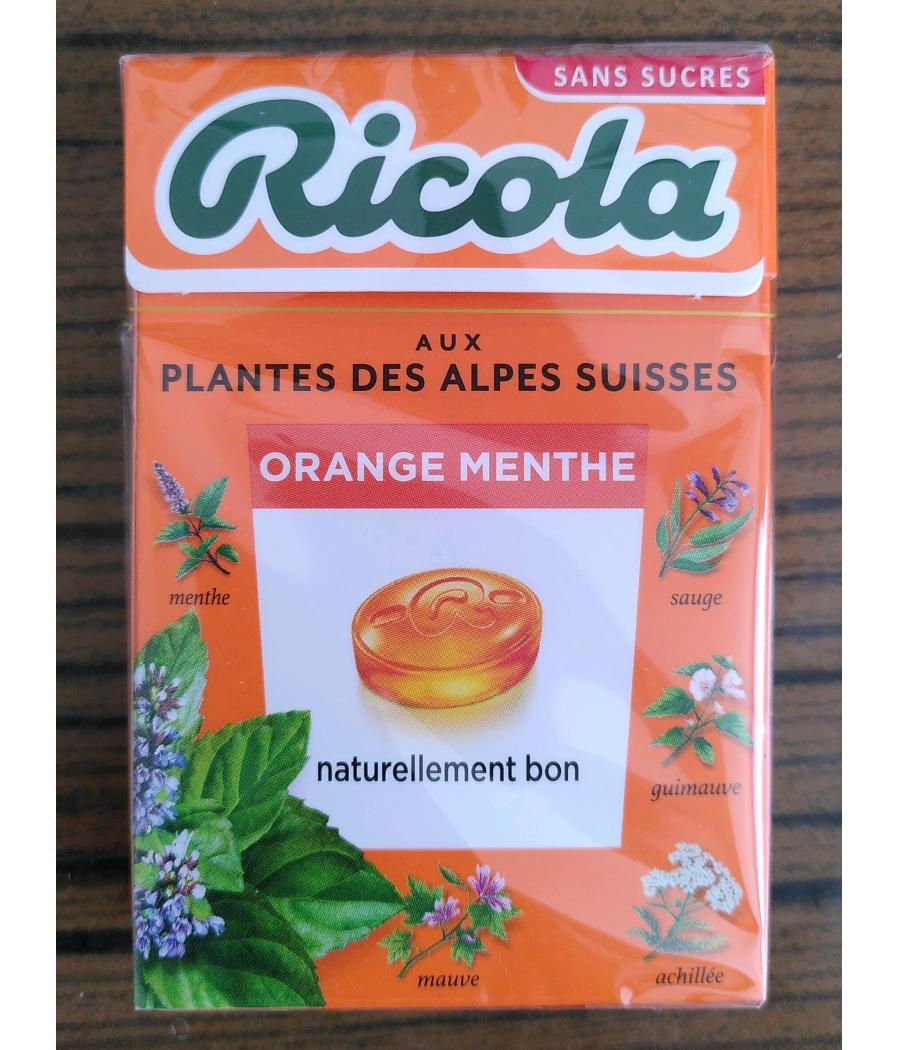 BONBONS ORANGE MENTHE SANS SUCRES RICOLA 50 G BONBONS ORANGE MENTHE SANS SUCRES RICOLA 50 G