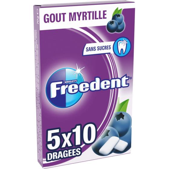 CHEWING-GUM FREEDENT MYRTILLE 70G 5X10
