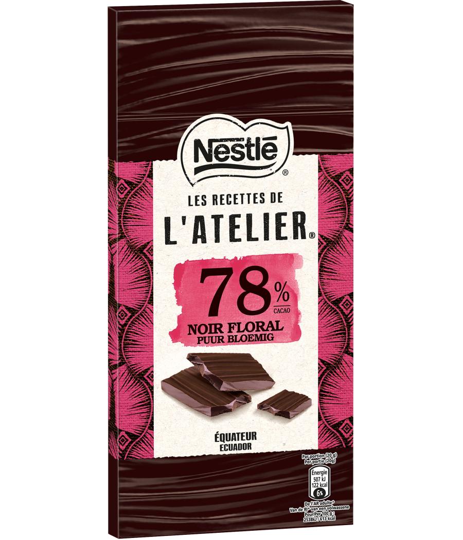 TABLETTE DE CHOCOLAT L'ATELIER CHOCOLAT NOIR 78% FLORAL NESTLE 100G TABLETTE DE CHOCOLAT L'ATELIER CHOCOLAT NOIR 78% FLORAL NESTLE 100G