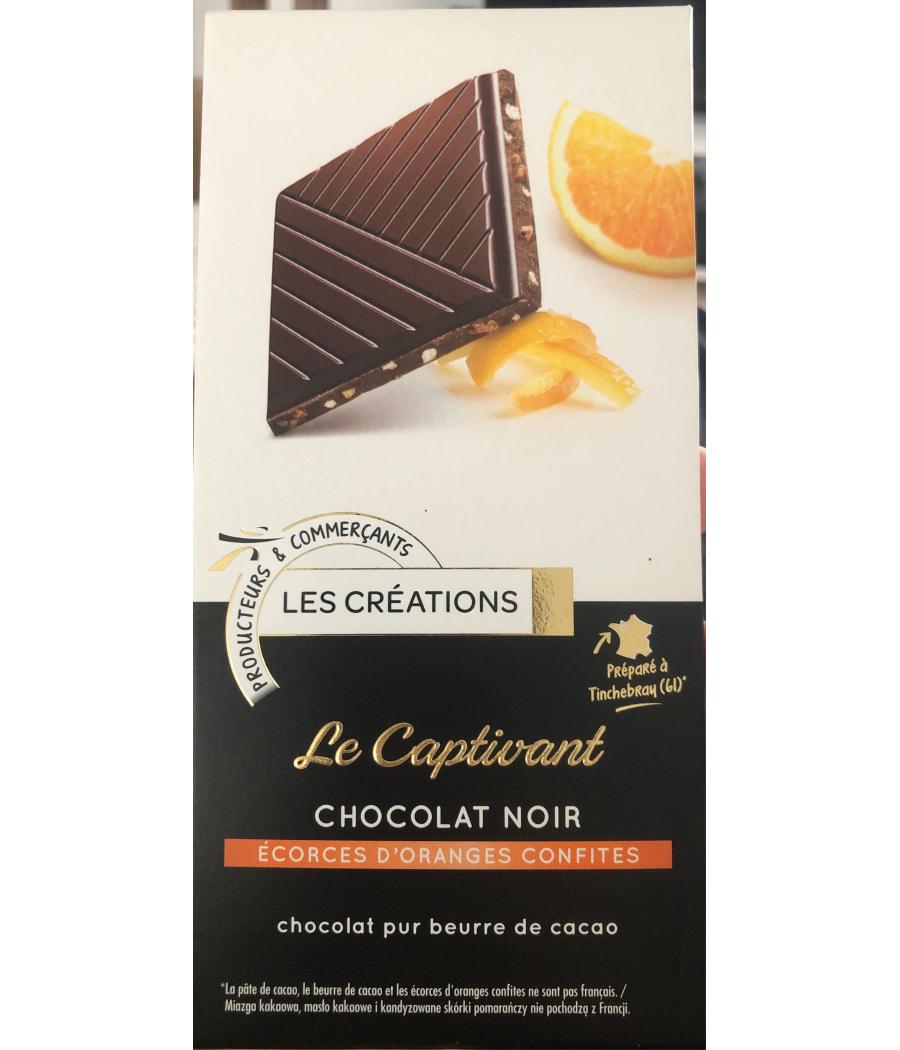 TABLETTE DE CHOCOLAT NOIR AUX ECORCES D'ORANGES LES CREATIONS 100G TABLETTE DE CHOCOLAT NOIR AUX ECORCES D'ORANGES LES CREATIONS 100G