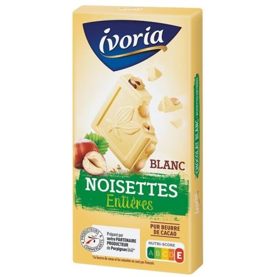 TABLETTE BLOC CHOCOLAT BLANC AUX NOISETTES ENTIERES - 200G 200 G