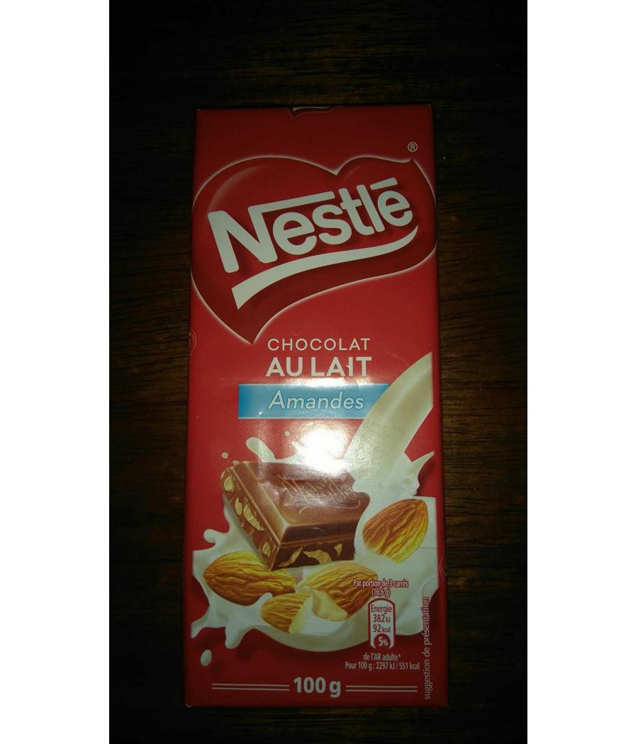 TABLETTE DE CHOCOLAT AU LAIT ET AUX AMANDES 100G TABLETTE DE CHOCOLAT AU LAIT ET AUX AMANDES 100G