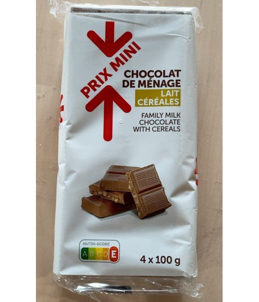 CHOCOLAT DE MENAGE LAIT CEREALES 4 X 100 G CHOCOLAT DE MENAGE LAIT CEREALES 4 X 100 G