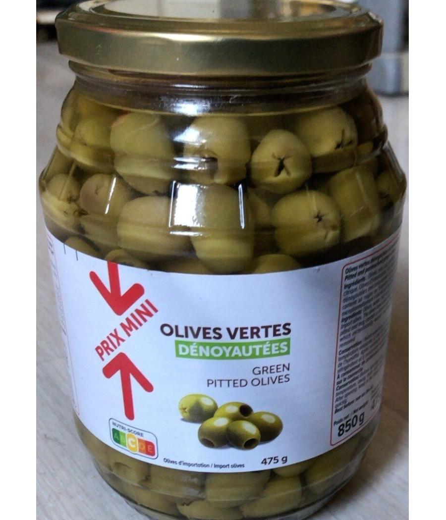 OLIVES VERTES DENOYAUTEES 850 G (EGOUTTE : 475 G) OLIVES VERTES DENOYAUTEES 850 G (EGOUTTE : 475 G)