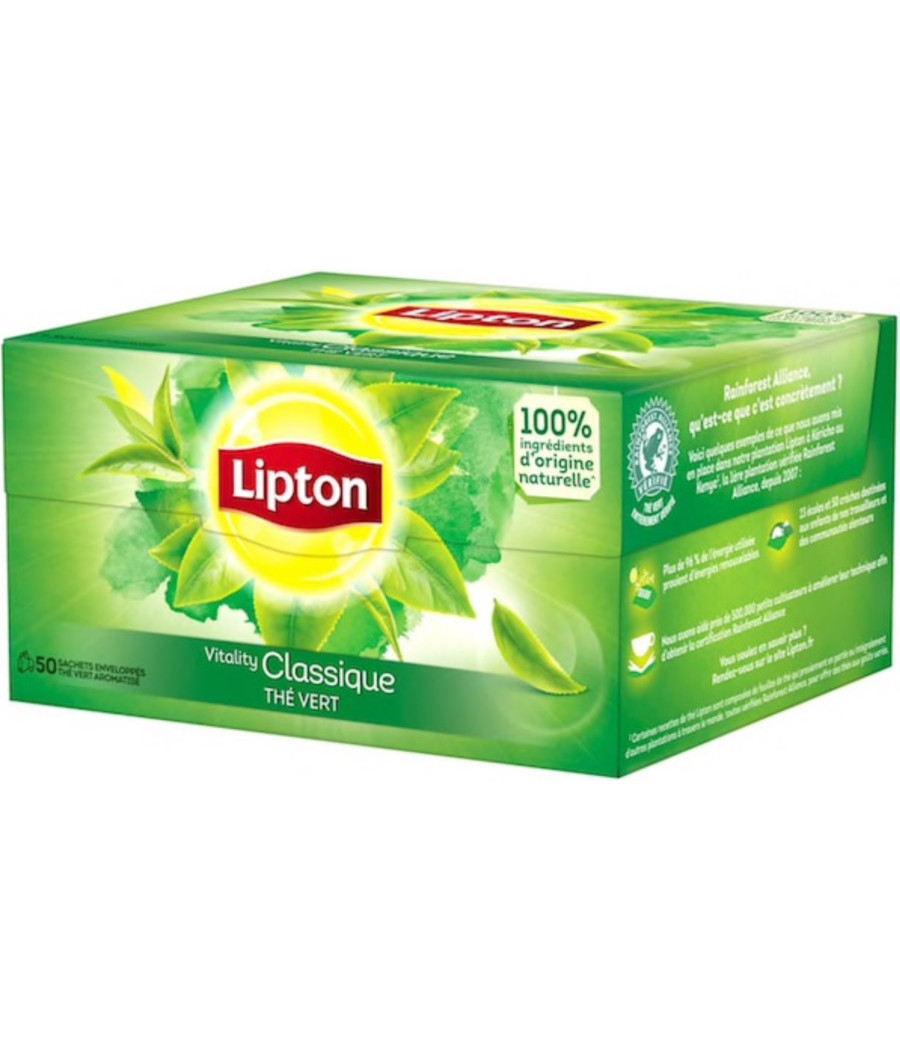 LIPTON THE VERT CLASSIQUE GOUT LEGER SUBTIL 50 SACHETS 65G LIPTON THE VERT CLASSIQUE GOUT LEGER SUBTIL 50 SACHETS 65G