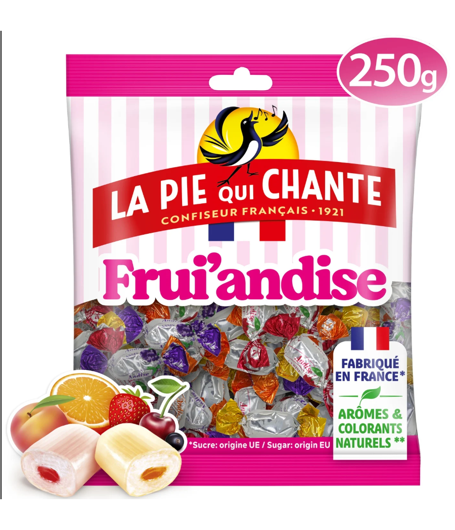 BONBON LA PIE QUI CHANTR FRUI'ANDISE 250G BONBON LA PIE QUI CHANTR FRUI'ANDISE 250G