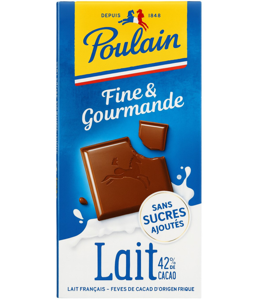 TABLETTE DE CHOCOLAT FINE ET GOURMANDE LAIT FRANCAIS SANS SUCRES  AJOUTES POULAIN 100G TABLETTE DE CHOCOLAT FINE ET GOURMANDE LAIT FRANCAIS SANS SUCRES  AJOUTES POULAIN 100G