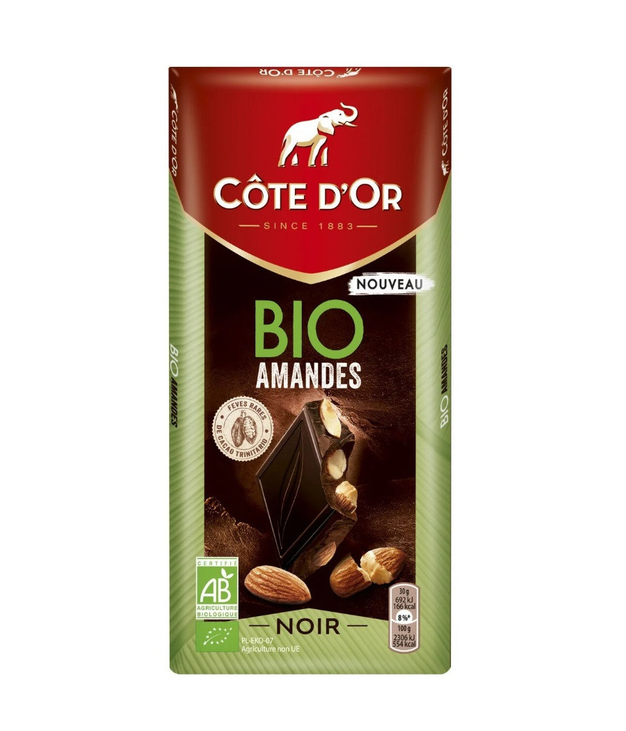 TABLETTE DE CHOCOLAT D'AMANDES NOIR BIO 150G TABLETTE DE CHOCOLAT D'AMANDES NOIR BIO 150G