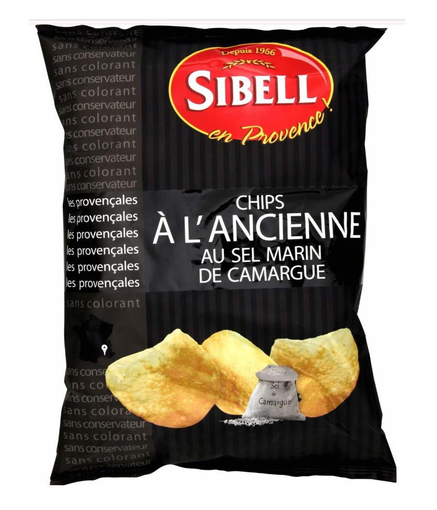 CHIPS A L'ANCIENNE AU SEL MARIN DE CAMARGUE SIBELL 135G CHIPS A L'ANCIENNE AU SEL MARIN DE CAMARGUE SIBELL 135G