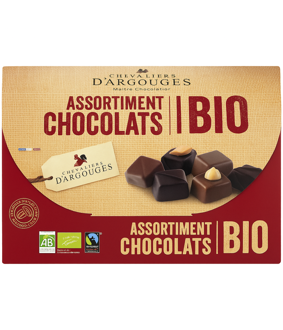 ASSORTIMENT DE CHOCOLATS BIO CHEVALIERS D'ARGOUGES  184G ASSORTIMENT DE CHOCOLATS BIO CHEVALIERS D'ARGOUGES  184G