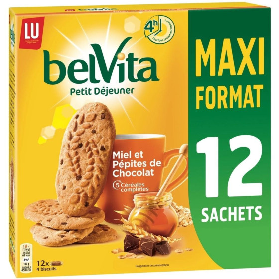 BISCUITS PETIT DEJEUNER MIEL & PEPITES DE CHOCOLAT BELVITA 650 G
