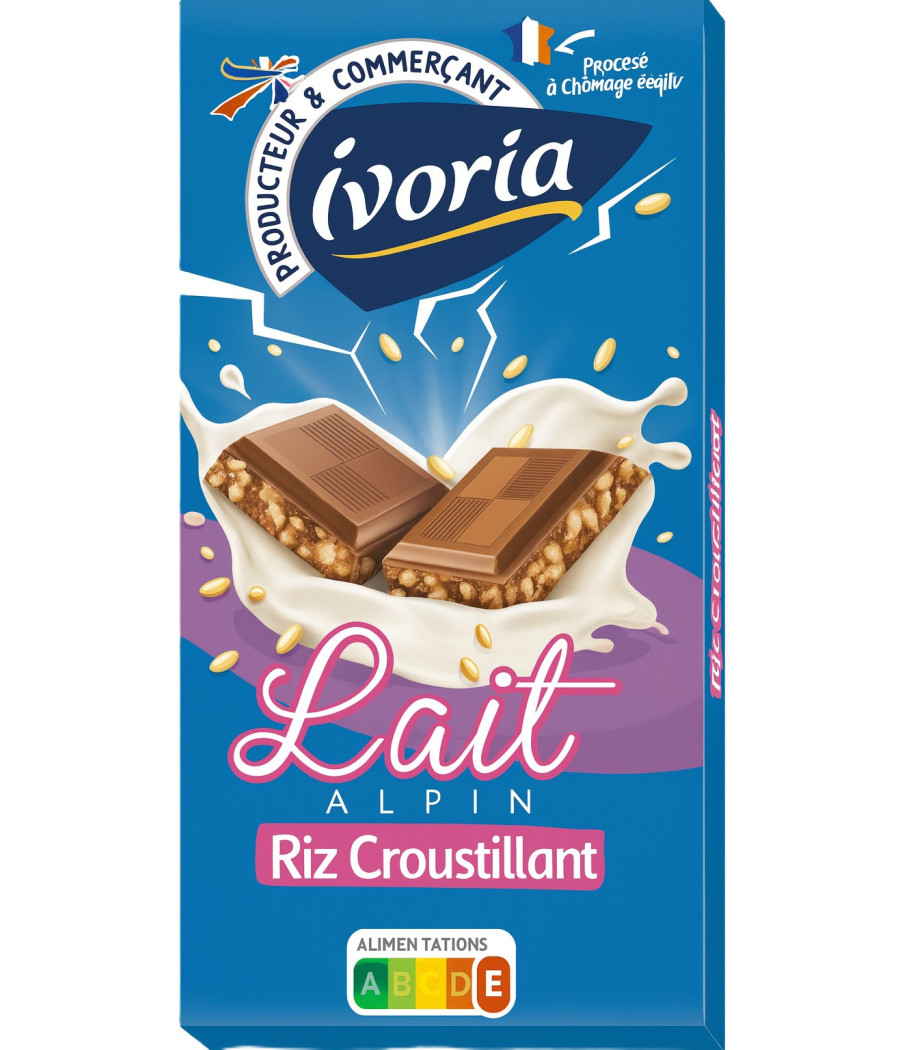 TABLETTE DE CHOCOLAT LAIT RIZ CROUSTILLANT IVORIA 100G TABLETTE DE CHOCOLAT LAIT RIZ CROUSTILLANT IVORIA 100G