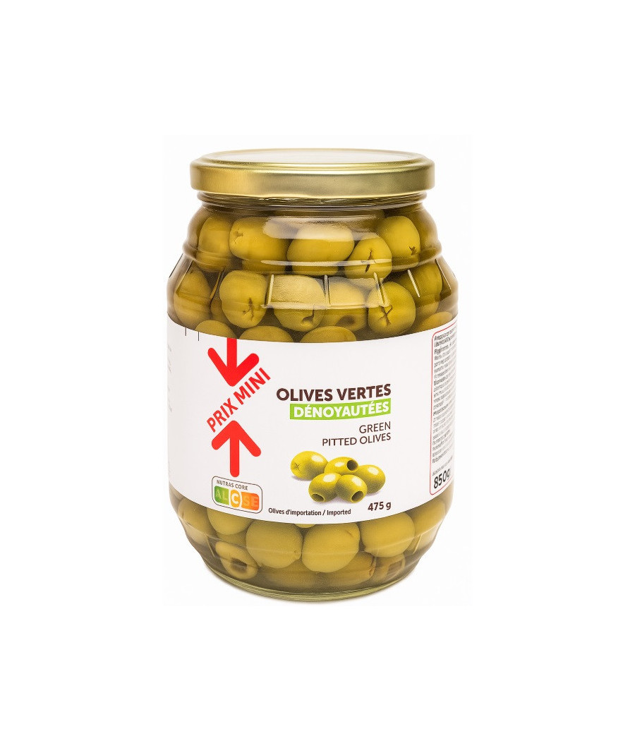OLIVES VERTES DENOYAUTEES 850 G (EGOUTTE : 475 G) OLIVES VERTES DENOYAUTEES 850 G (EGOUTTE : 475 G)