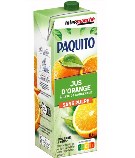 JUS DE FRUITS D'ORANGE SANS PULPE PAQUITO 1L