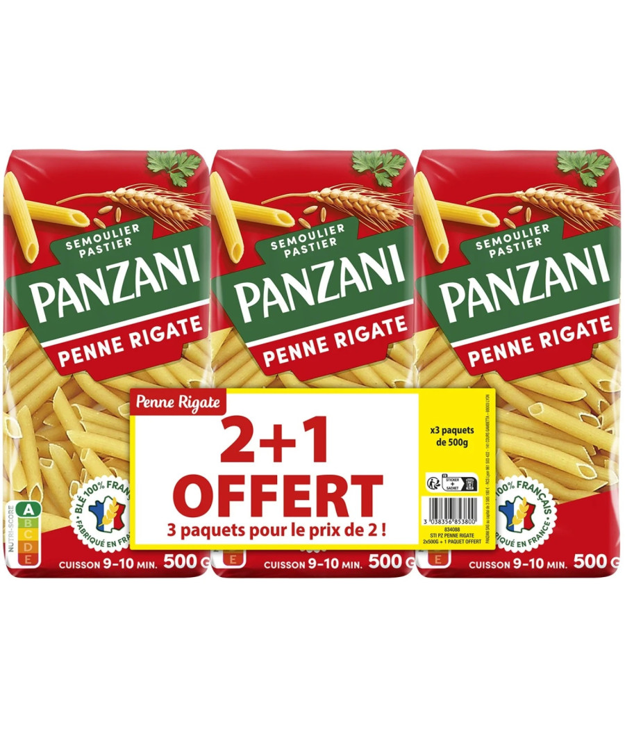 PANZANI PENNE RIGATE 2X500G +1 PAQUET GRATUIT PANZANI PENNE RIGATE 2X500G +1 PAQUET GRATUIT