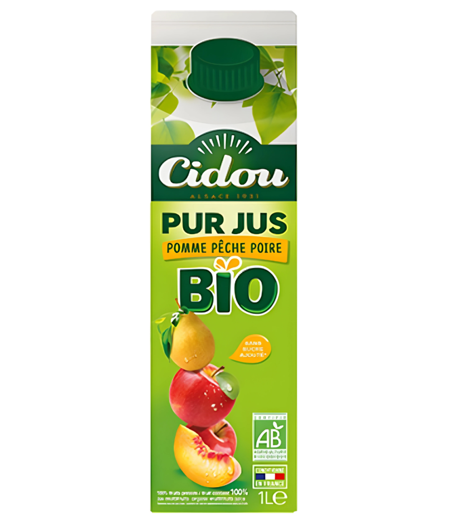 JUS DE FRUITS POMME PECHE POIRE BIO CIDOU 1L JUS DE FRUITS POMME PECHE POIRE BIO CIDOU 1L