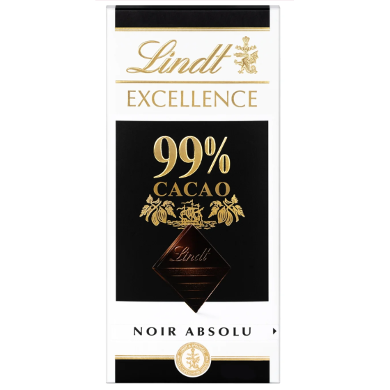 TABLETTE DE CHOCOLAT NOIR EXCELLENCE 99%  CACAO LINDT 100G