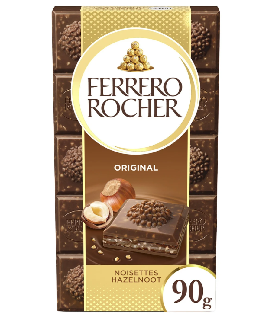 TABLETTE DE CHOCOLAT AU LAIT NOISETTE  FERRERO ROCHER 90G TABLETTE DE CHOCOLAT AU LAIT NOISETTE  FERRERO ROCHER 90G