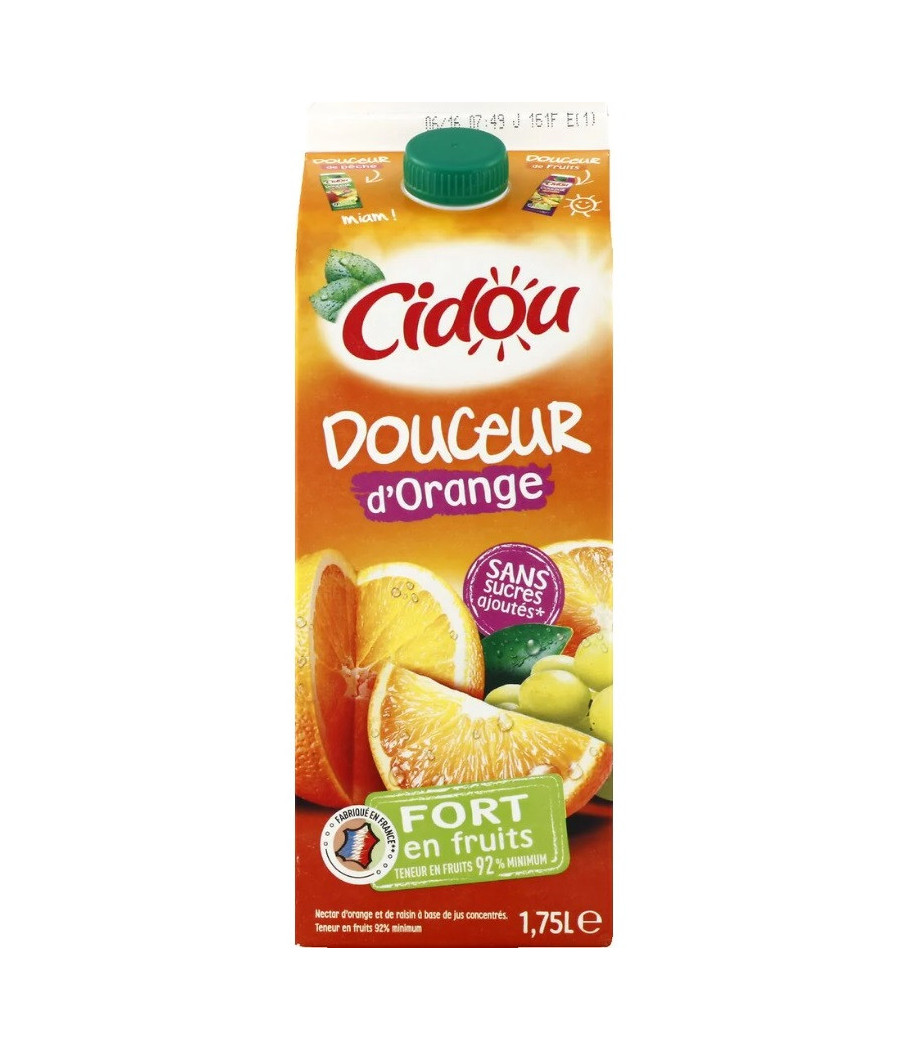 JUS DE FRUITS D'ORANGE DOUCEUR D'ORANGE CIDOU 1,75L JUS DE FRUITS D'ORANGE DOUCEUR D'ORANGE CIDOU 1,75L